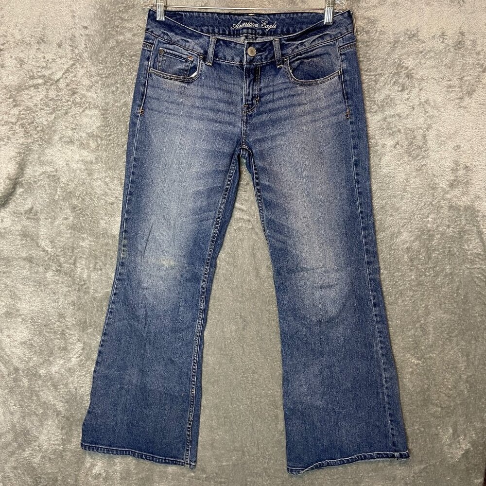 American Eagle Women Y2K AE Hipster Low Rise Flared Stretch Denim Jean 10 Blue